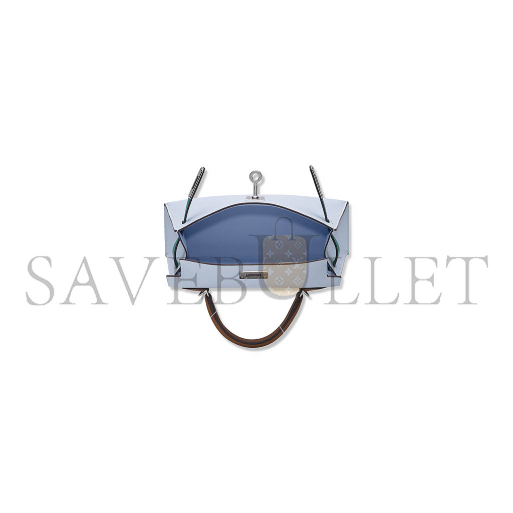 HERMÈS MASTER HAZE BLUE AND IMPERIAL GREEN AND SESAME EPSOM LEATHER TRICOLOR MINI KELLY 20 II WITH PALLADIUM HARDWARE (19*12*5.5cm)